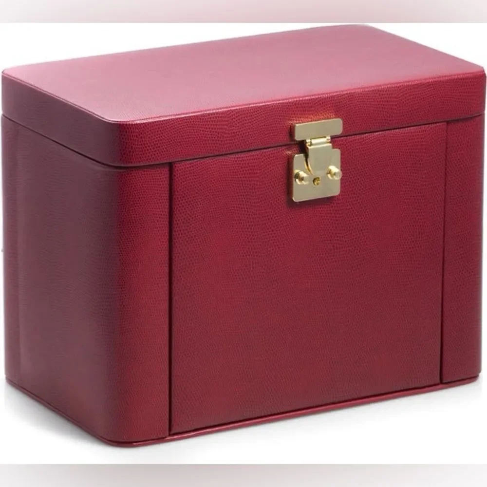 Bey-Berk Lizard Print Leather Jewelry Box - Red